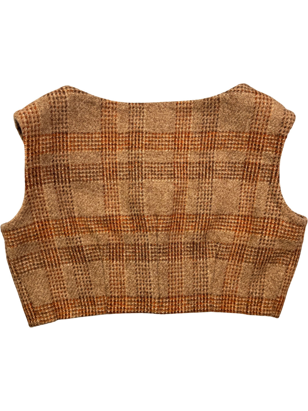 1970s Brown Checkered Button-Up Vest - M