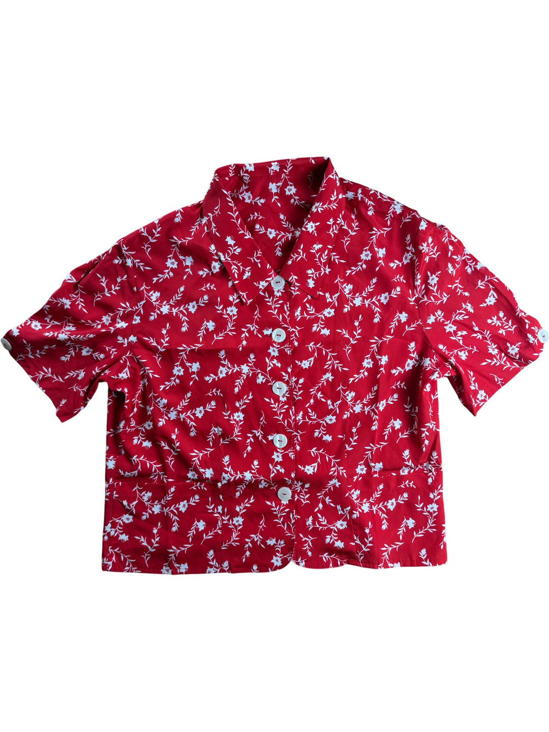 Red Floral Short Sleeve Shirt - M