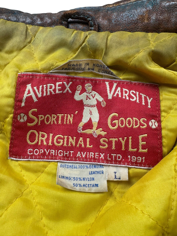 1990s Avirex Leather Varsity Jacket - XXL