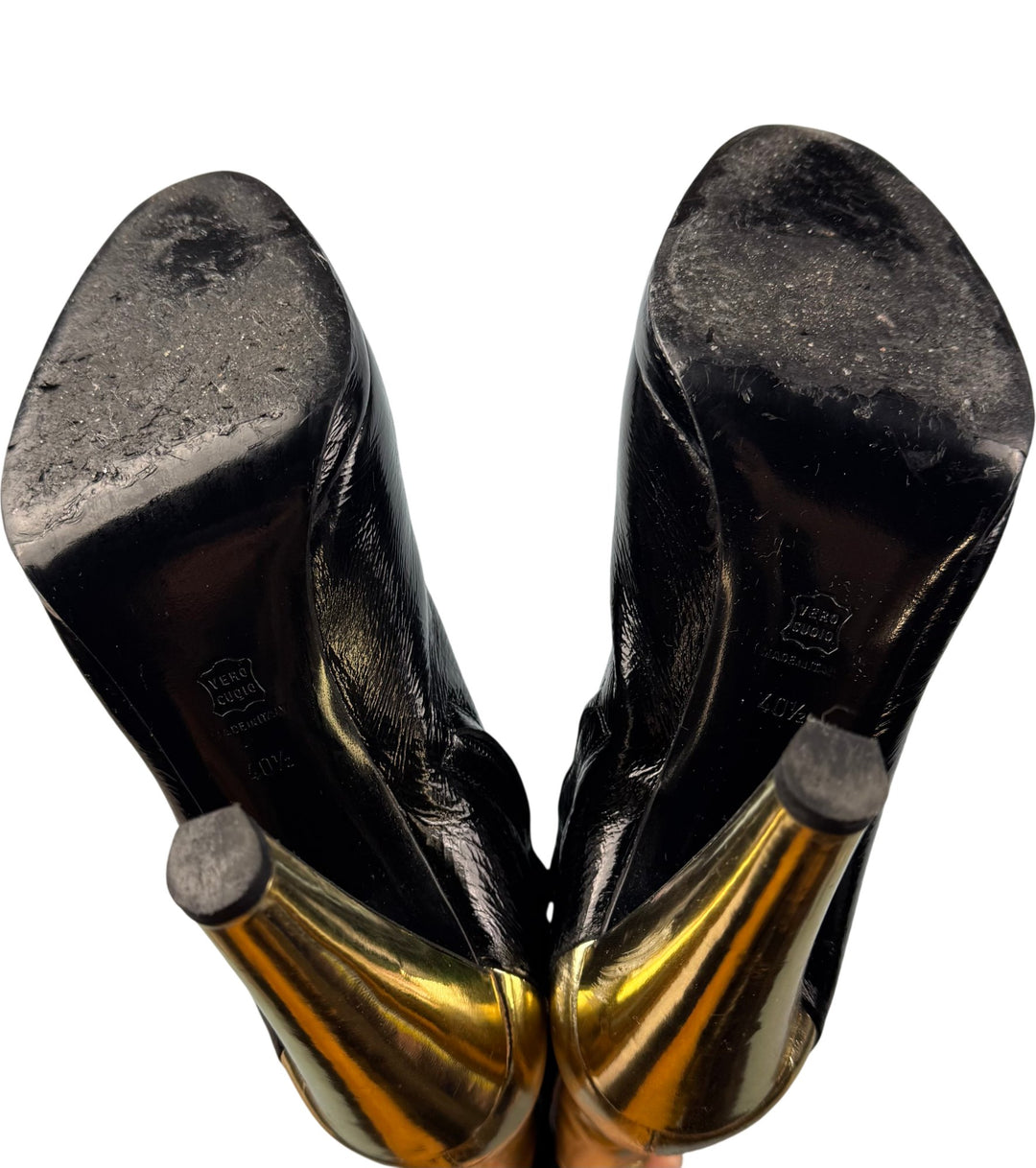 Jimmy Choo Black and Gold Leather Boots -  Size 7