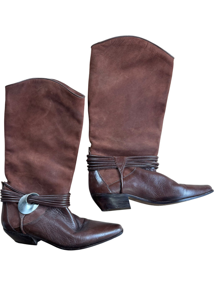 Italian Leather Brown Western Boots - 8