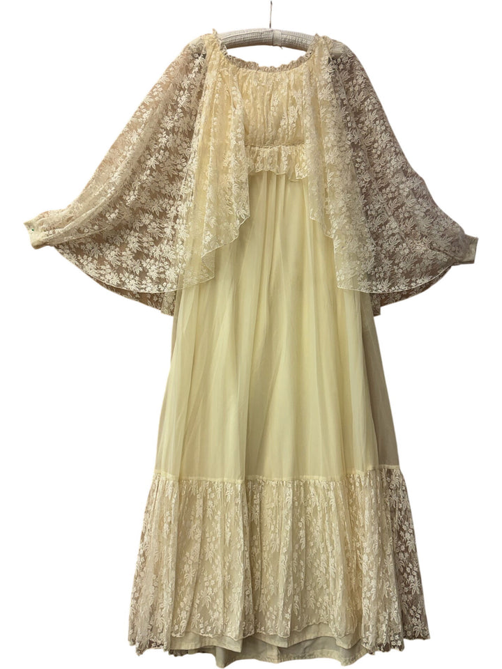 1970s Cream Lace Overlay Dress
