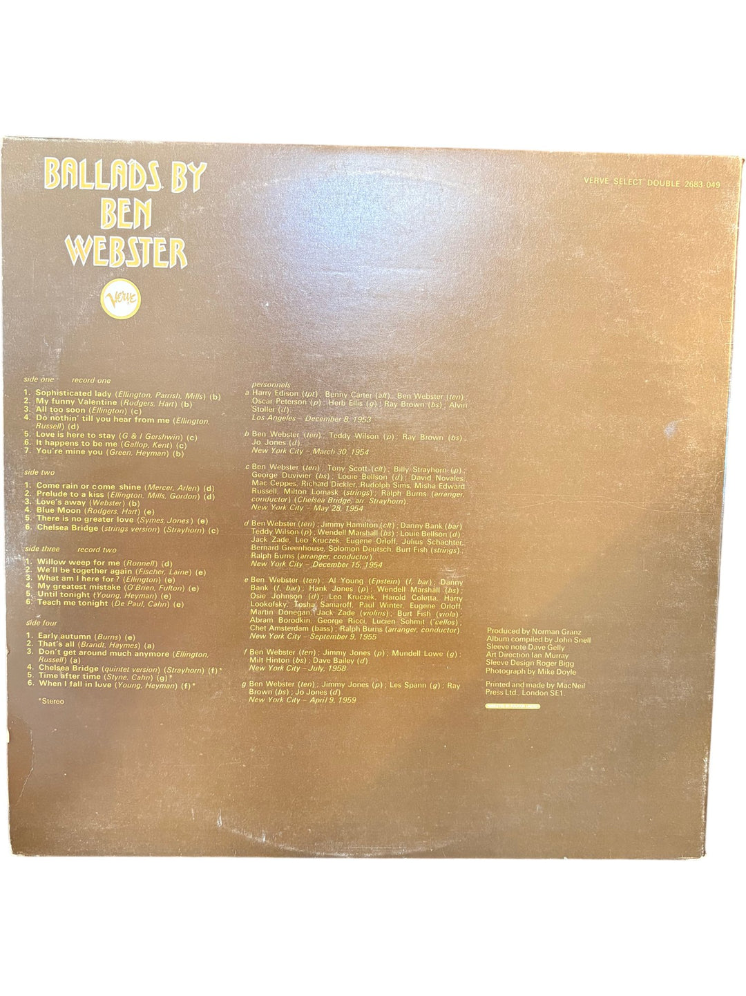 Ballads By Ben Webster Vinyl Record - Fair
