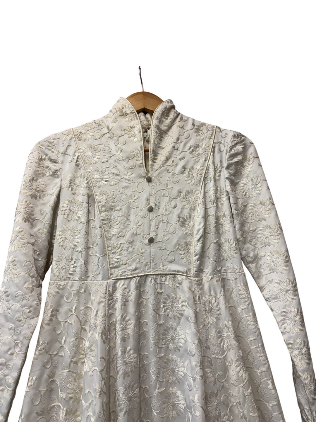 1960s Ivory Floral Embroidered Wedding Dress