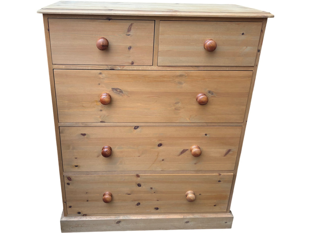 Solid Pine Wood Chest of Drawers with Five Drawers Vintage Style - Think Vintage
