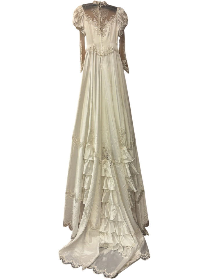 Vintage Embellished Puff Sleeve Wedding Dress