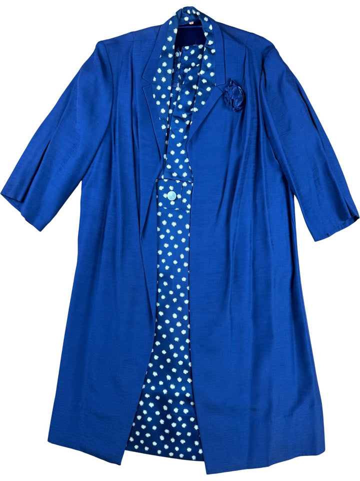 Laura Model Polka Dot Blue Dress And Jacket - M/L