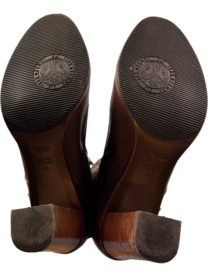 Fendi Brown Leather Lace-Up Knee-High Boots - Size 6.5