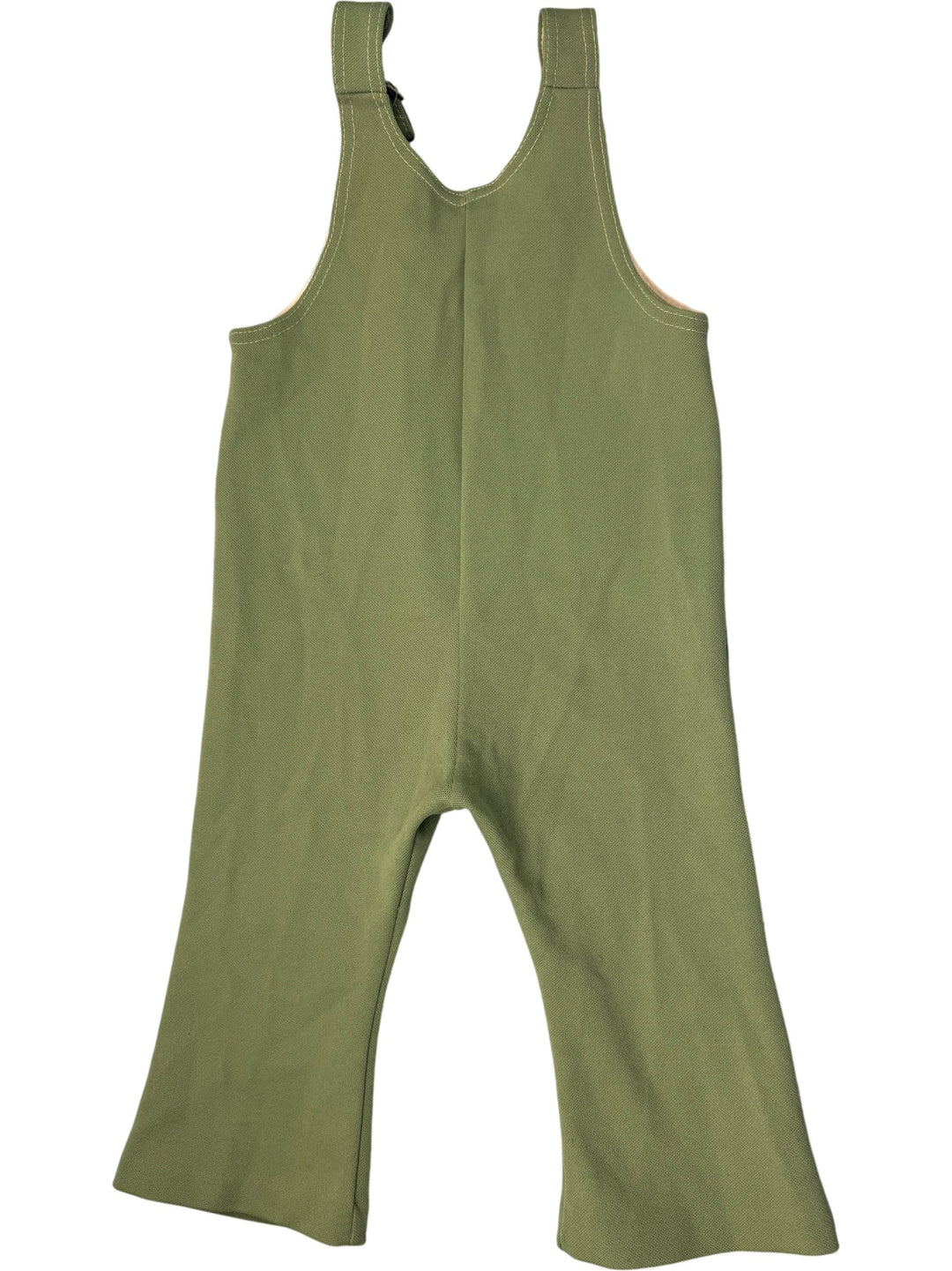 1970s Green Baby Overalls with Illustrated Design - Age 3/4