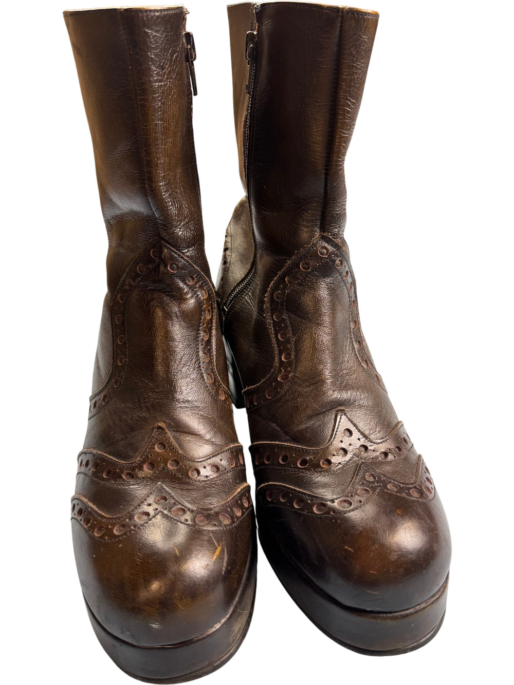 Brown Leather Brogue Boots - 7 - Think Vintage
