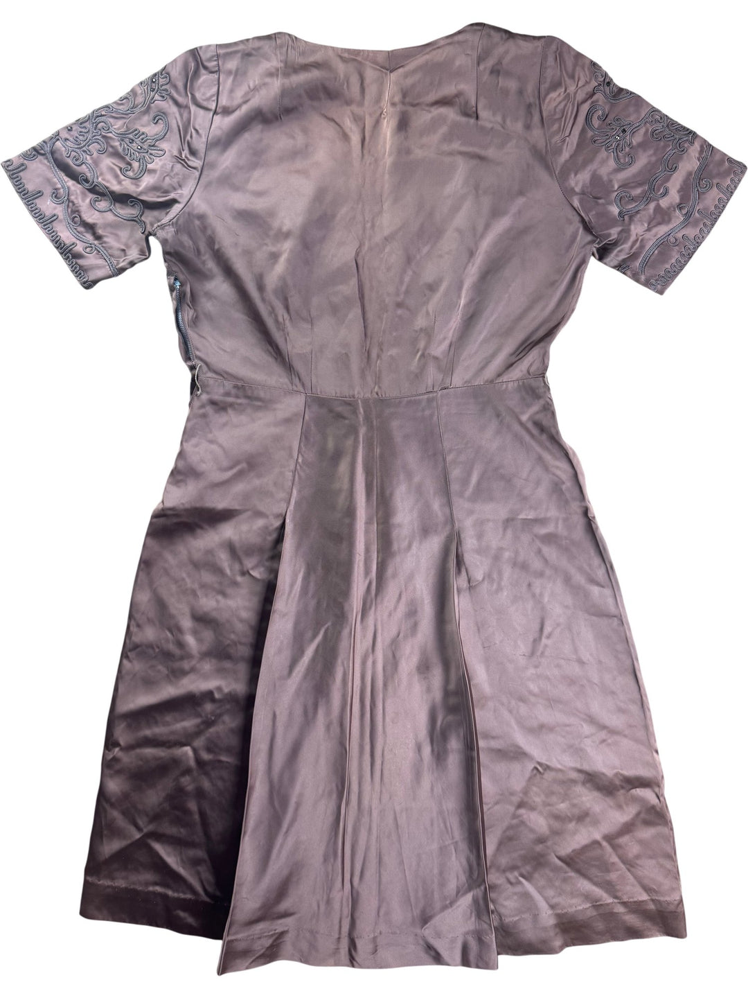 Brown/Purple Embroidered Short Sleeved Dress - M