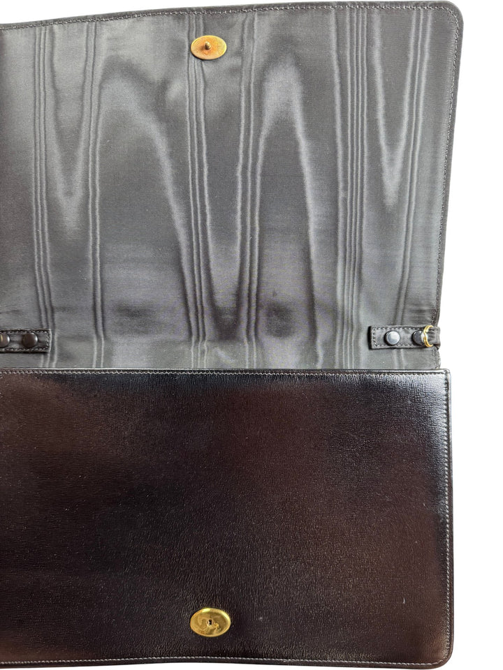 Black Leather Clutch Bag with Woven Design