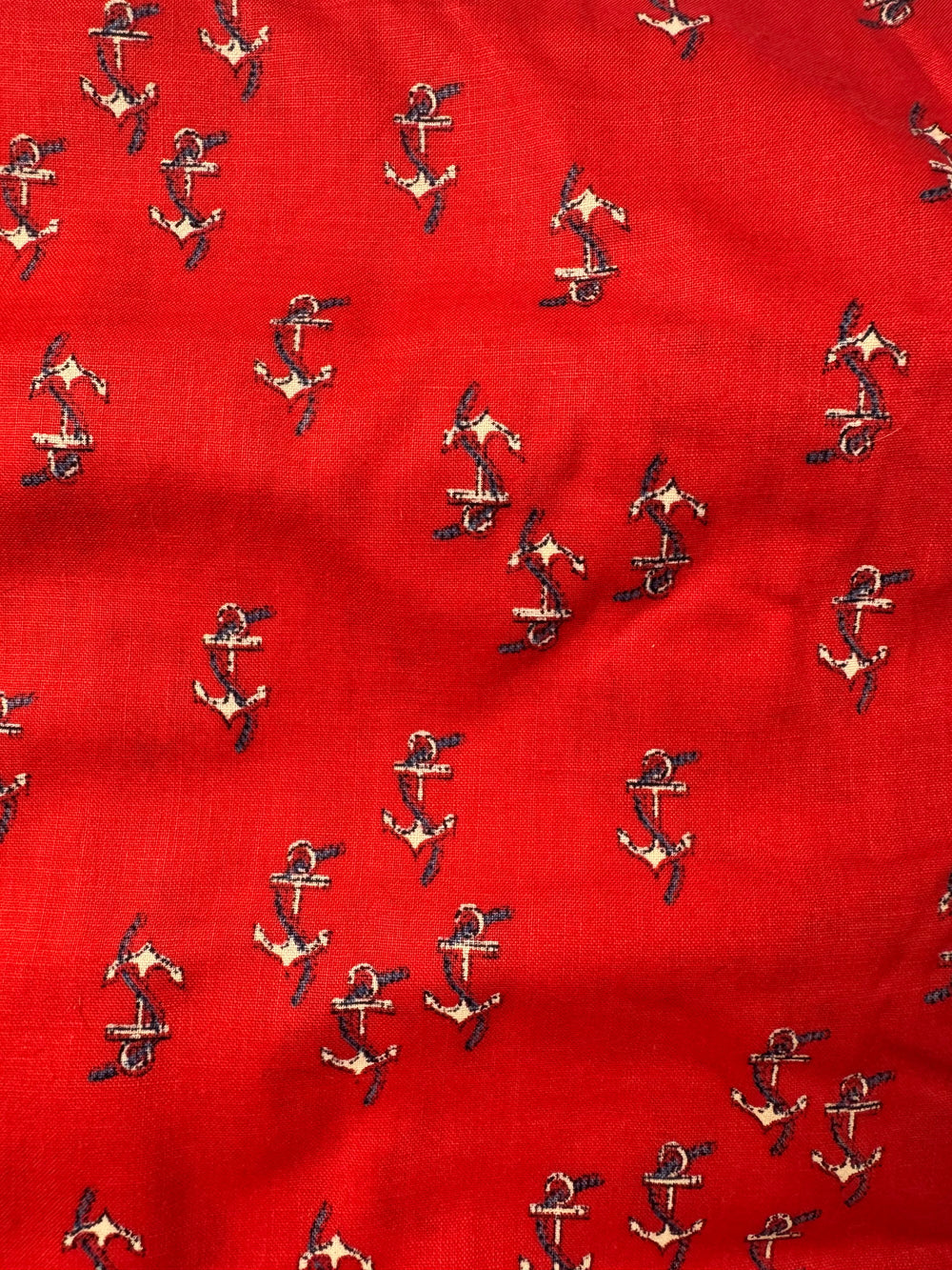 Red Anchor Patterned Cotton Fabric - Think Vintage