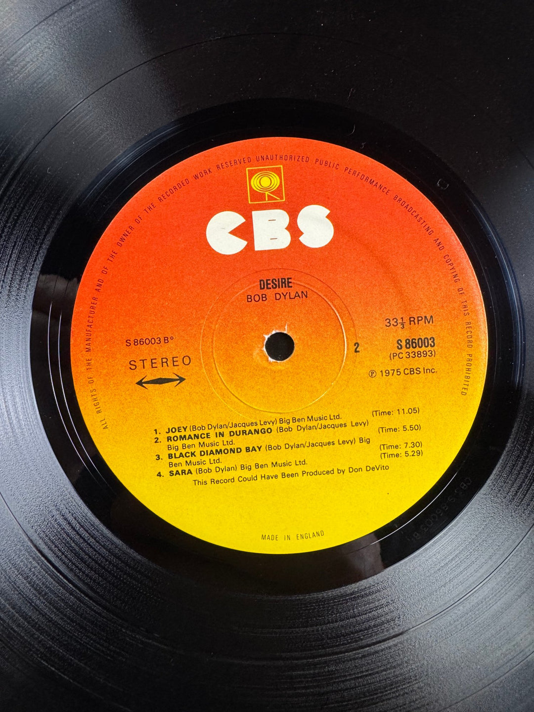 Bob Dylan Desire Vinyl Record - Very Good