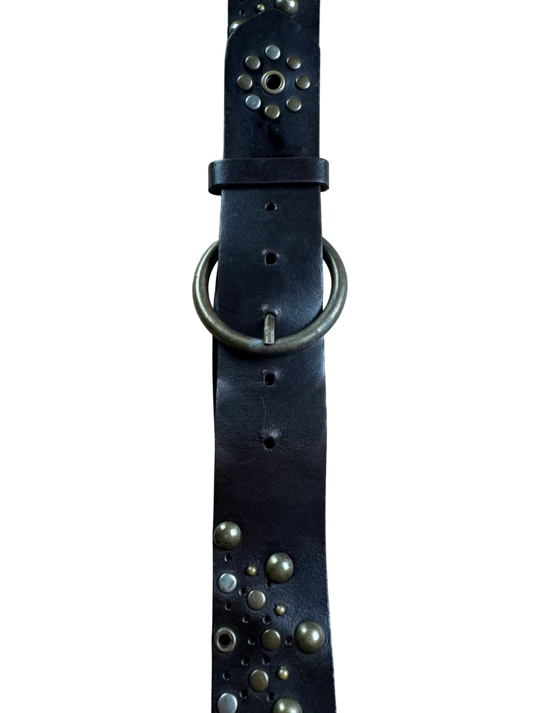 Studded Leather Belt With Ring Buckle - W33-37