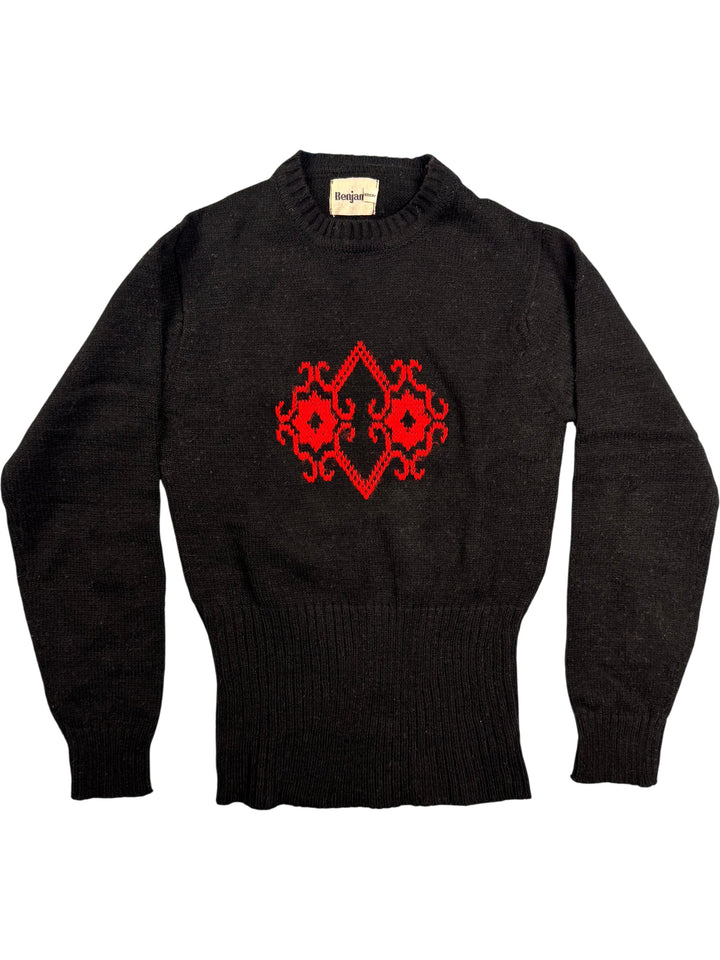 Benjamin Black Wool Sweater with Red Pattern - XS
