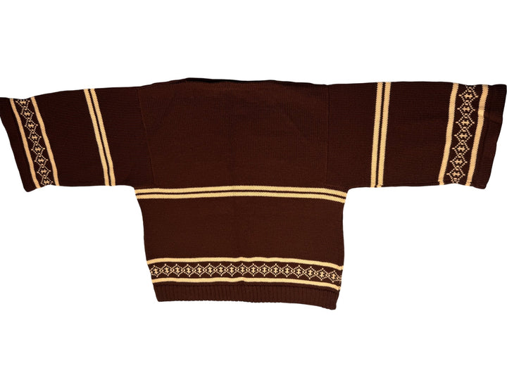 1970s Brown Knit Sweater with Geometric Pattern