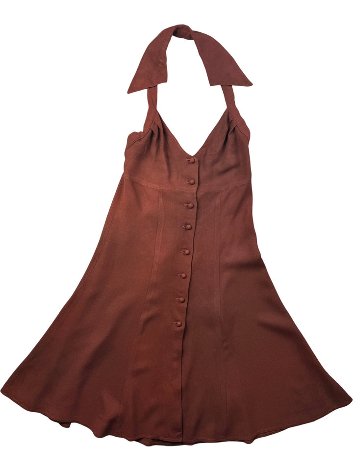 1970s Ozzie Clark Chocolate Halter Neck Button-Up Dress * See Description* - S