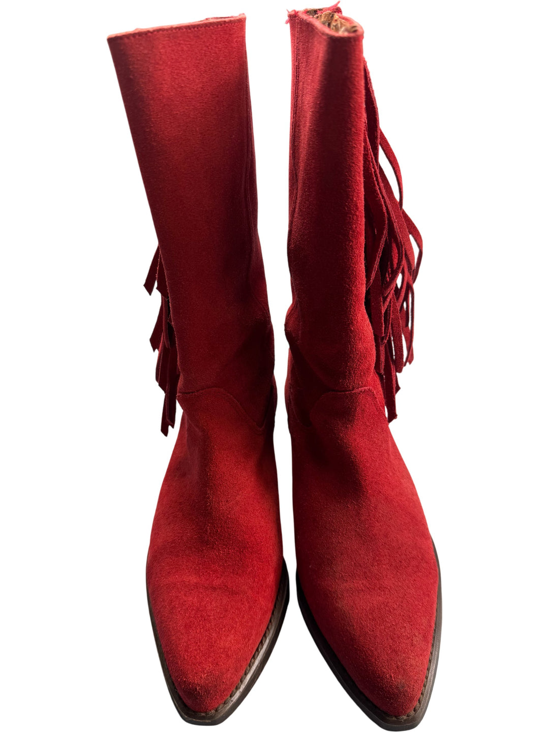 Suede Fringe Red Cowboy Boots - UK 5