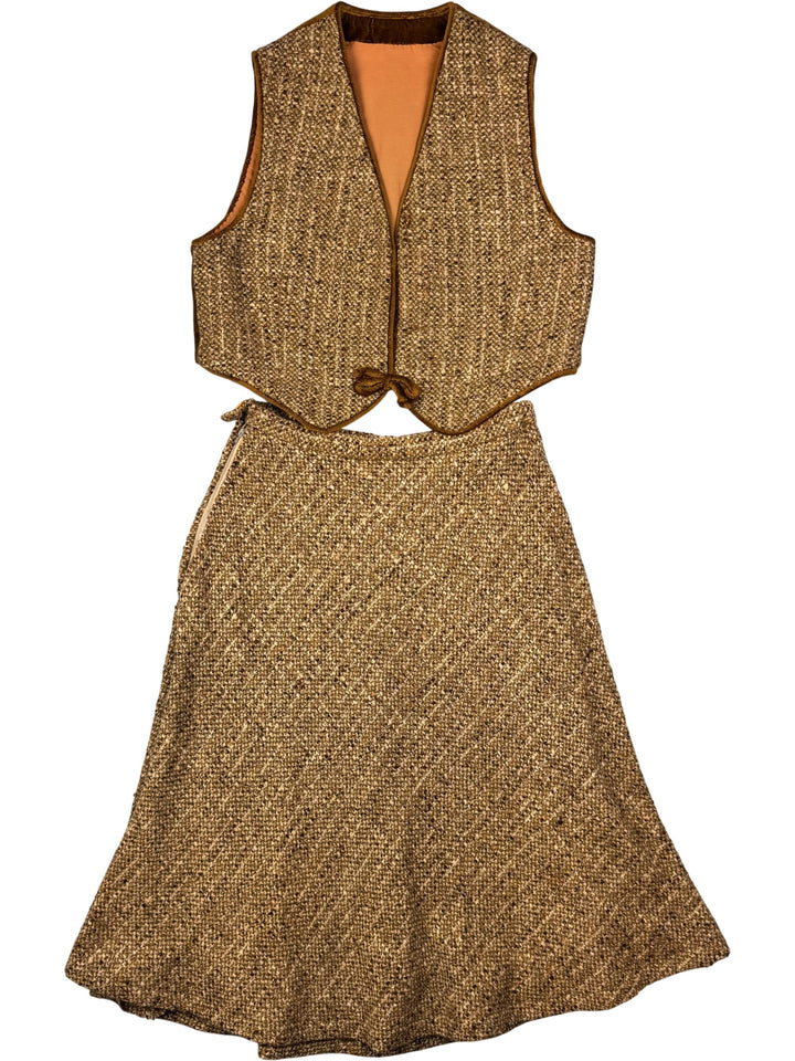 1970s Textured Knit Vest and Skirt Set - M