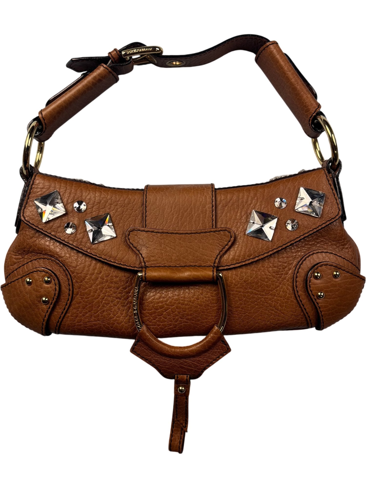 Dolce & Gabbana Brown Leather Embellished Handbag