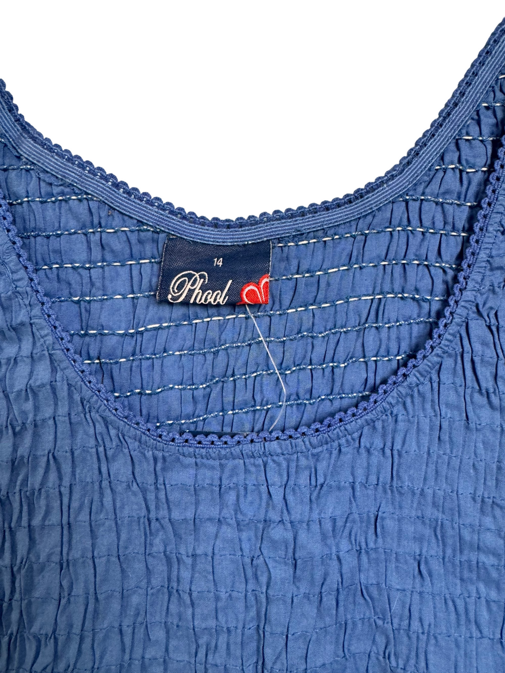Phool Blue Crinkle Sleeveless Top - Think Vintage