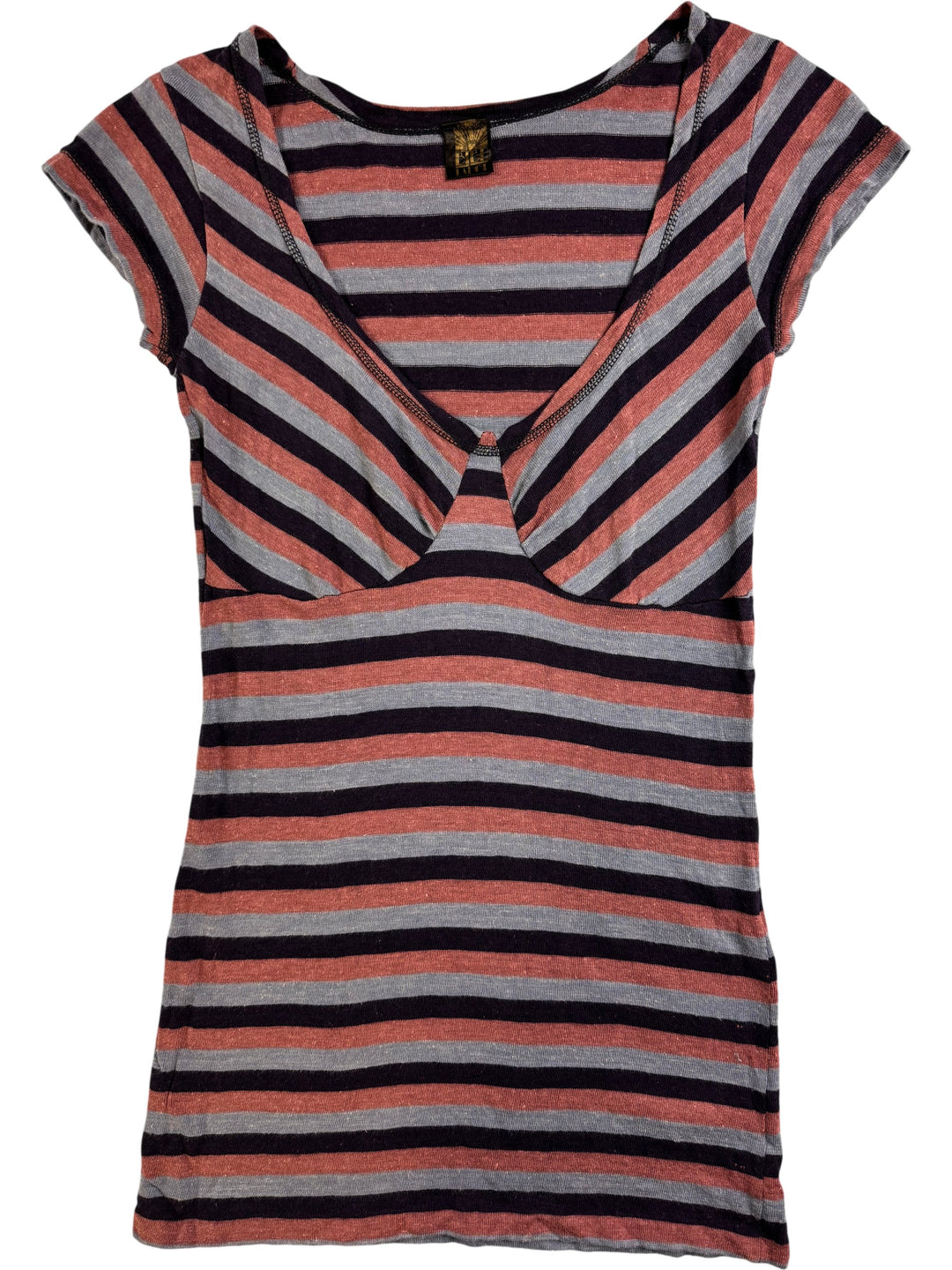 vintage BIBA Striped Short Sleeve V-Neck Top - Think Vintage
